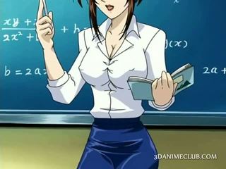 Anime escuela profesora en corto falda shows coño